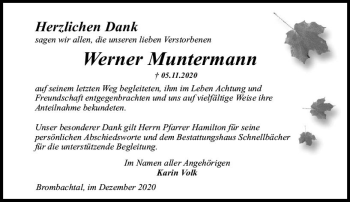 Traueranzeige von Werner Muntermann von vrm-trauer