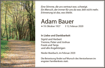 Traueranzeige von Adam Bauer von vrm-trauer