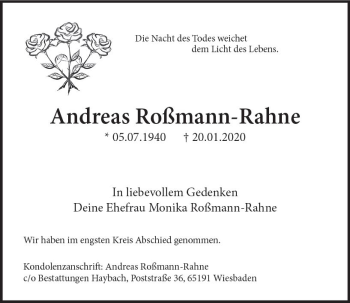 Traueranzeige von Andreas Roßmann-Rahne von vrm-trauer