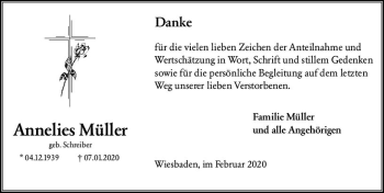 Traueranzeige von Annelies Müller von vrm-trauer