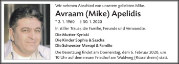 Traueranzeige von Avraam Apelidis von vrm-trauer