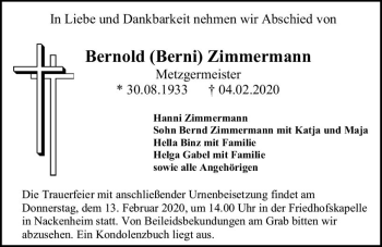 Traueranzeige von Bernold  Zimmermann von vrm-trauer