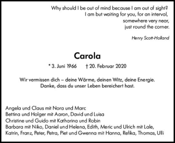 Traueranzeige von Carola  von vrm-trauer