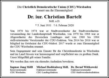 Traueranzeige von Christian Bartelt von vrm-trauer