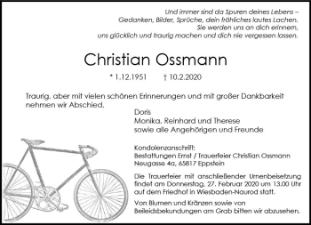 Traueranzeige von Christian Ossmann von vrm-trauer