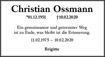 Traueranzeige von Christian Ossmann von vrm-trauer