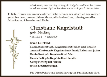 Traueranzeige von Christiane Kugelstadt von vrm-trauer