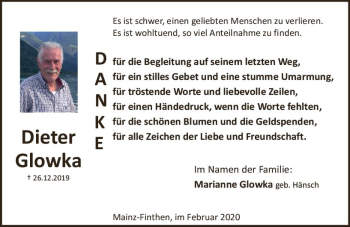 Traueranzeige von Dieter Glowka von vrm-trauer