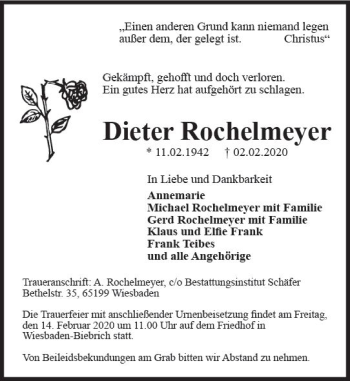 Traueranzeige von Dieter Rochelmeyer von vrm-trauer