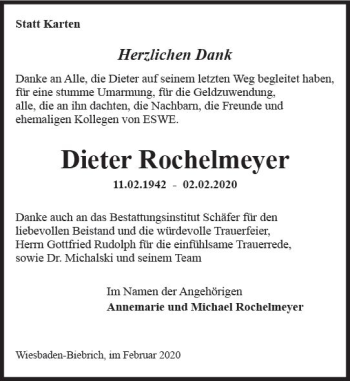 Traueranzeige von Dieter Rochelmeyer von vrm-trauer