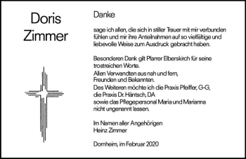 Traueranzeige von Doris Zimmer von vrm-trauer