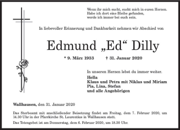 Traueranzeige von Edmund Dilly von vrm-trauer