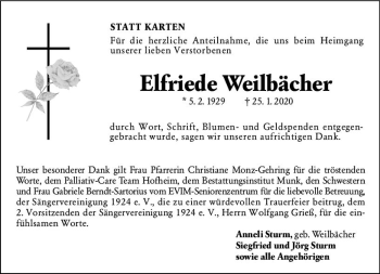 Traueranzeige von Elfriede Weilbächer von vrm-trauer