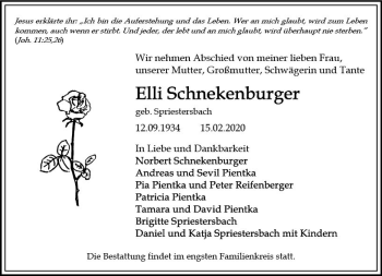 Traueranzeige von Elli Schnekenburger von vrm-trauer