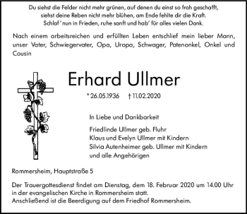 Traueranzeige von Erhard Ulmer von vrm-trauer