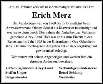 Traueranzeige von Erich Merz von vrm-trauer