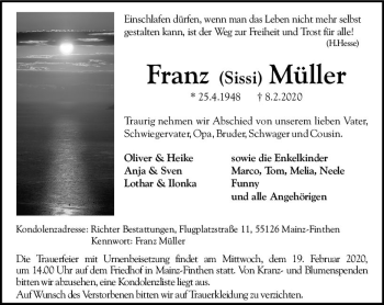 Traueranzeige von Franz Müller von vrm-trauer