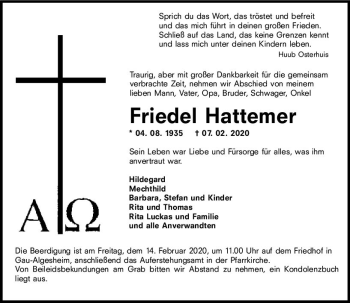 Traueranzeige von Friedel Hattemer von vrm-trauer