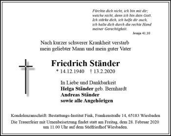 Traueranzeige von Friedrich Ständer von vrm-trauer