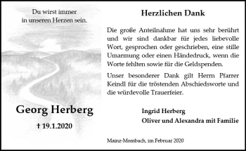 Traueranzeige von Georg Herberg von vrm-trauer