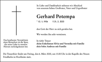 Traueranzeige von Gerhard Potempa von vrm-trauer