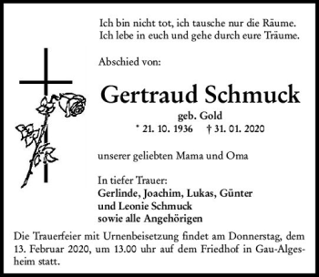 Traueranzeige von Gertraud Schmuck von vrm-trauer