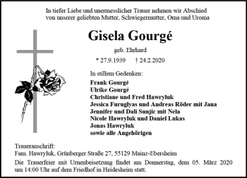 Traueranzeige von Gisela Gourge von vrm-trauer
