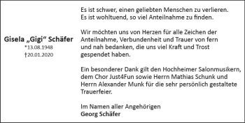 Traueranzeige von Gisela Schäfer von vrm-trauer