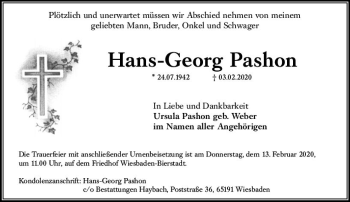 Traueranzeige von Hans-Georg Pashon von vrm-trauer