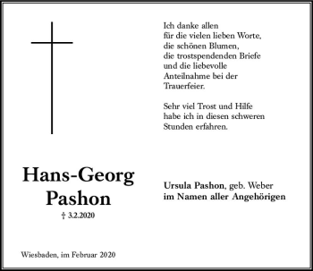 Traueranzeige von Hans-Georg Pashon von vrm-trauer