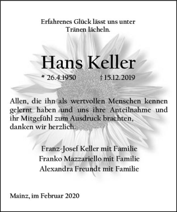 Traueranzeige von Hans Keller von vrm-trauer
