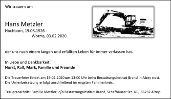 Traueranzeige von Hans Metzler von vrm-trauer