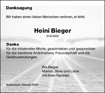 Traueranzeige von Heini Bieger von vrm-trauer