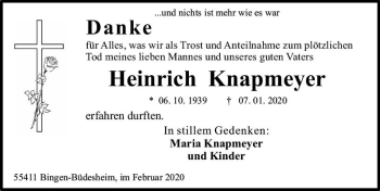 Traueranzeige von Heinrich Knapmeyer von vrm-trauer