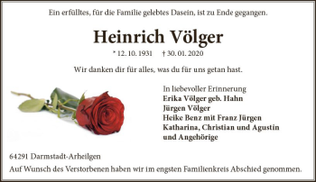 Traueranzeige von Heinrich Völger von vrm-trauer