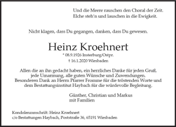 Traueranzeige von Heinz Kroehnert von vrm-trauer