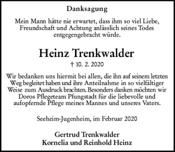 Traueranzeige von Heinz Trenkwalder von vrm-trauer