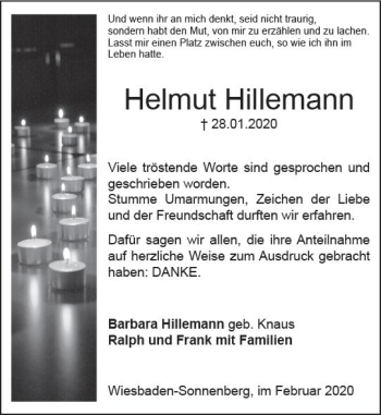 Traueranzeige von Helmut Hillemann von vrm-trauer