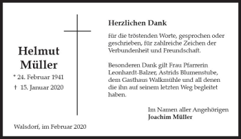 Traueranzeige von Helmut Müller von vrm-trauer