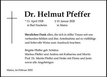 Traueranzeige von Helmut Pfeffer von vrm-trauer