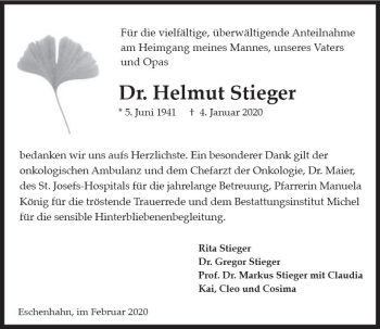 Traueranzeige von Helmut Stieger von vrm-trauer