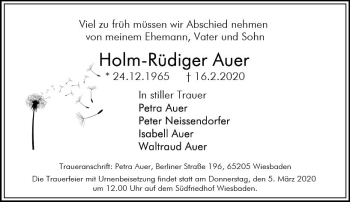 Traueranzeige von Holm-Rüdiger Auer von vrm-trauer