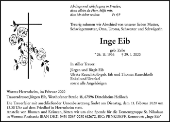 Traueranzeige von Inge Eib von vrm-trauer