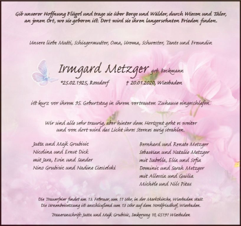 Traueranzeige von Irmgard Metzger von vrm-trauer