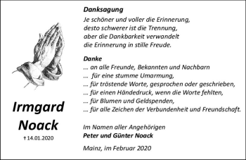 Traueranzeige von Irmgard Noack von vrm-trauer