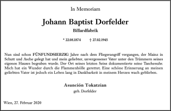 Traueranzeige von Johann Baptist Dorfelder von vrm-trauer