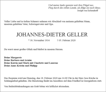 Traueranzeige von Johannes-Dieter Geller von vrm-trauer
