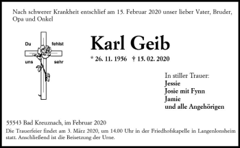 Traueranzeige von Karl Geib von vrm-trauer