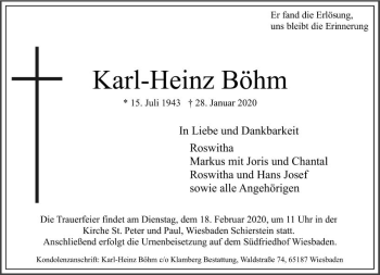 Traueranzeige von Karl-Heinz Böhm von vrm-trauer