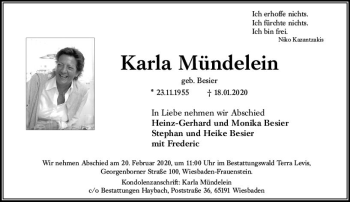 Traueranzeige von Karla Mündelein von vrm-trauer